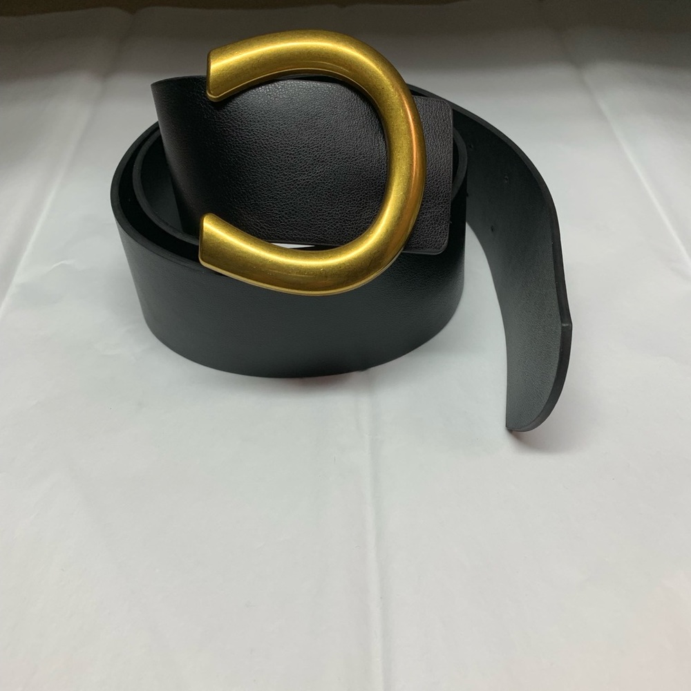 Wide Vegan Leather Oversized Gold Buckle Belt - Picture 5 of 5